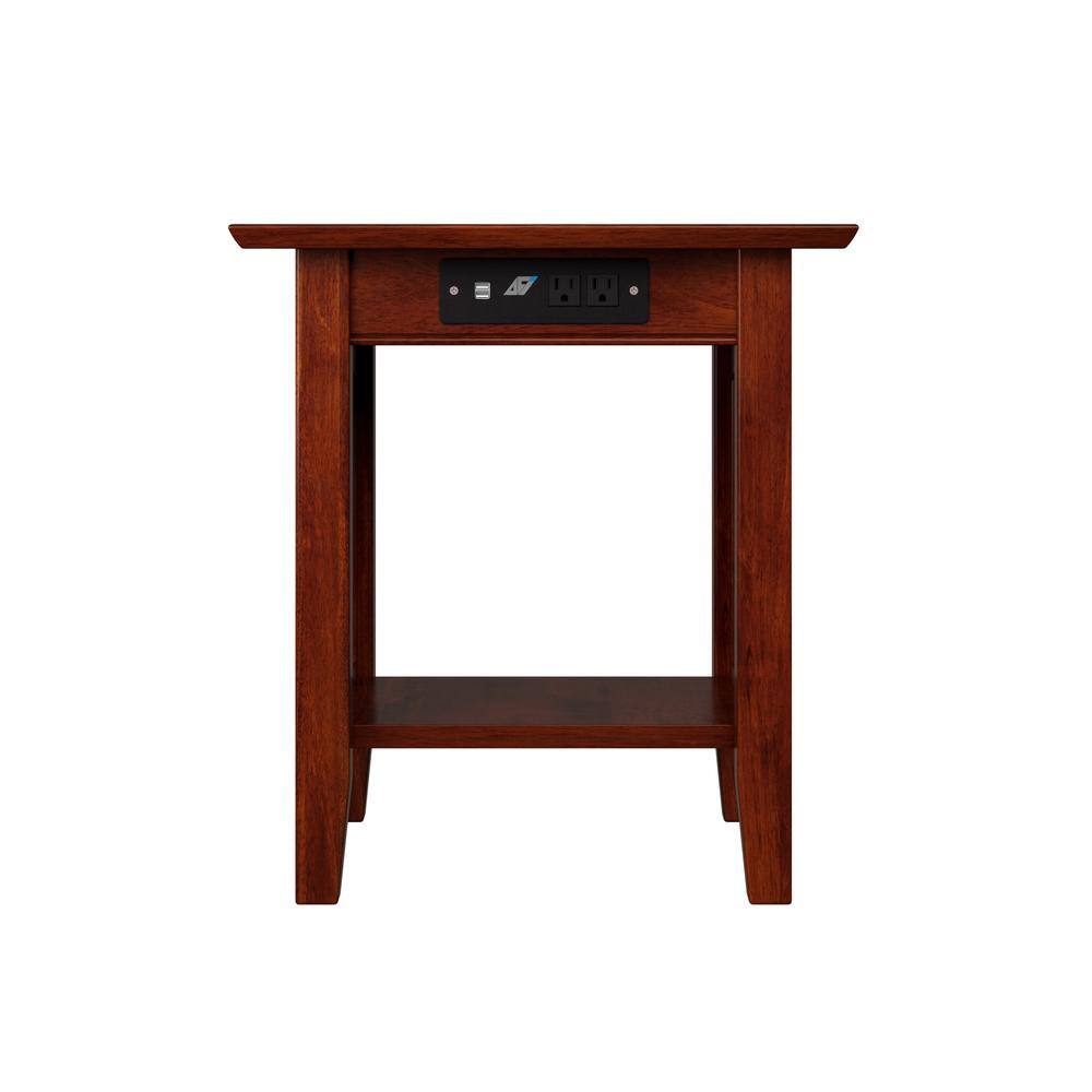 Walnut Rectangular Wood End Table with USB Charging Ports