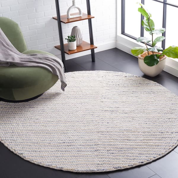 Natura 6 ft. x 6 ft. Ivory/Blue Solid Color Round Rug