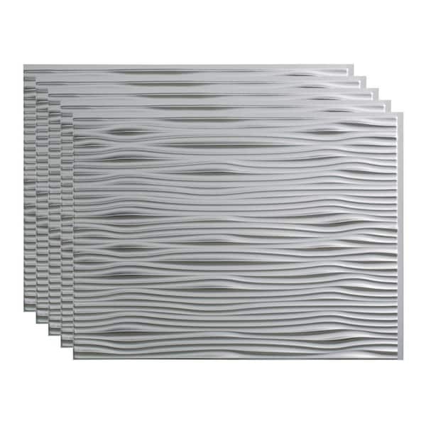 Fasade 18.25 in. x 24.25 in. Waves Vinyl Backsplash Panel in Argent Silver (5-Pack)