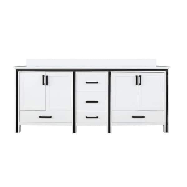 Ziva 72 in W x 22 in D White Double Bath Vanity and White Quartz Top