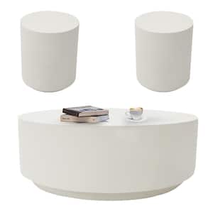 Elementi Rome 14.2 in. Cream White Round Concrete Outdoor Coffee Table and Side Table