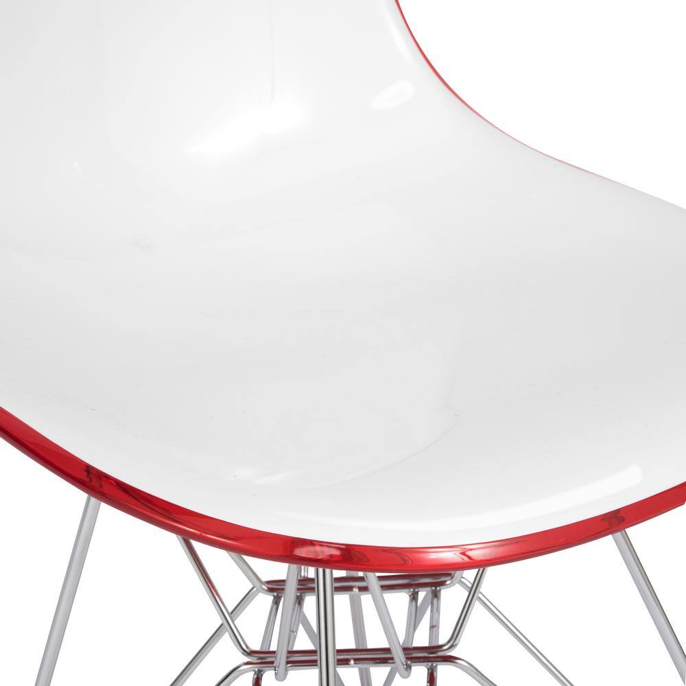 White and Red Plastic Side Chair with Chrome Eiffel Legs