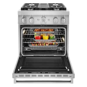 30 in. 4.1 cu. ft. Dual Fuel Freestanding Smart Range with 4-Burners in Stainless Steel