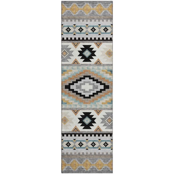 Mayfield Premium Machine Washable Abstract AMF2539 Gray 2 ft. x 7 ft. Runner Rug