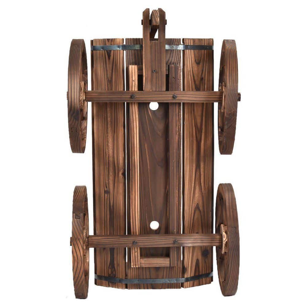 Rustic Brown Wooden Wagon Planter with Wheels