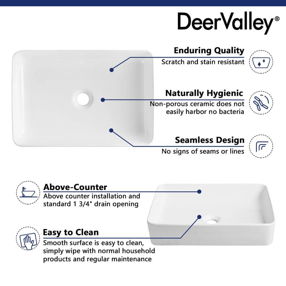 White Ceramic Rectangular Vessel Bathroom Sink
