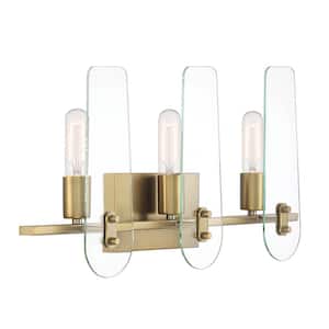 Bergen Beach 24 in. 3-Light Brushed Gold Modern Glam Vanity with Clear Glass Shades