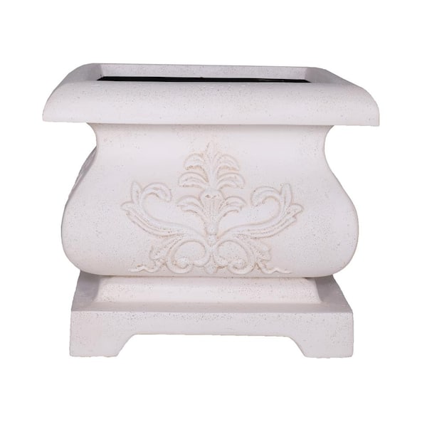 21 in. sq. Light Aged White Cast Stone Fiberglass Bombe Planter