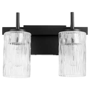 2-Light - 100-Watt Medium Lamp Base Light  Vanity 13 in. Width with 2 Clear Fluted Glass Diffusers Textured Black