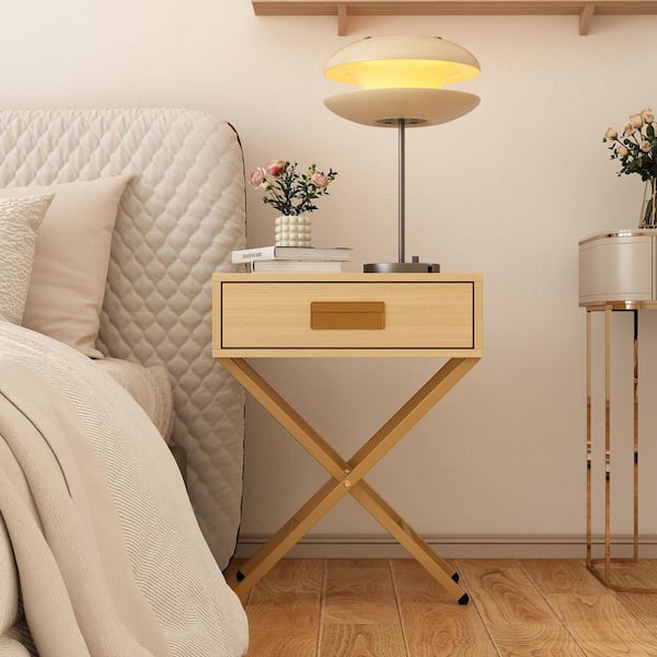 FUFU&GAGA Yellow Wood Grain 1 Drawer 18.9 in. W x 11.8 in. D x 23.8 in. H Wooden Nightstand, End Table with and Minimalist Legs