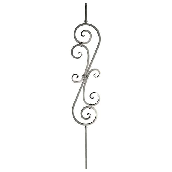 arteferro 44 in. x 7 3/8 in. 26 in. Hammered Double S-Scroll Warm Nickel Powder Coated Wrought Iron Metal Stair Baluster