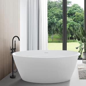 59 in. Modern Acrylic Oval Freestanding Shaped Curve Edge Soaking Flatbottom Non-Whirlpool Bathtub in White