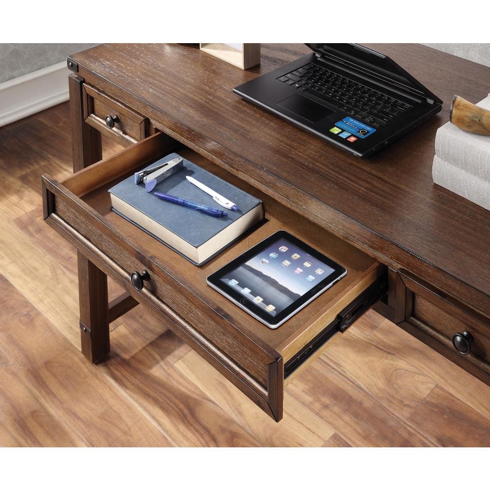 Walnut Brown Rustic Industrial Home Office Desk with 3 Drawers