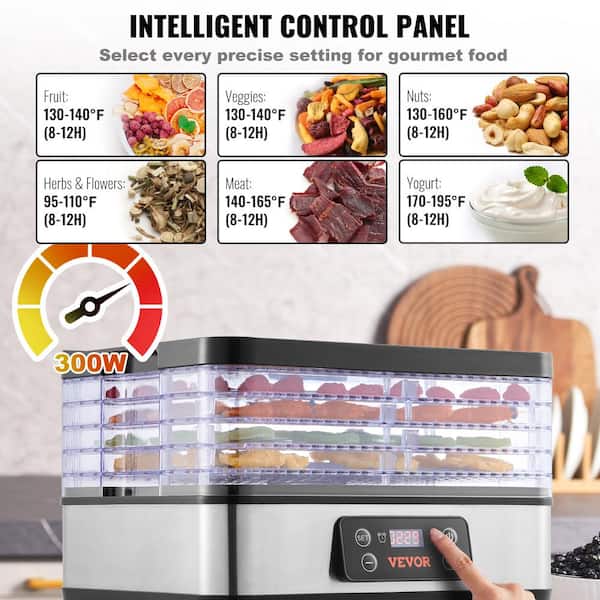 VEVOR Food Dehydrator Machine w/6 Stainless Steel Trays, 700-Watts Silver  Food Dryer w/Adjustable Temperature, ETL Listed SPFG60548700WJZC7V1 - The  Home Depot