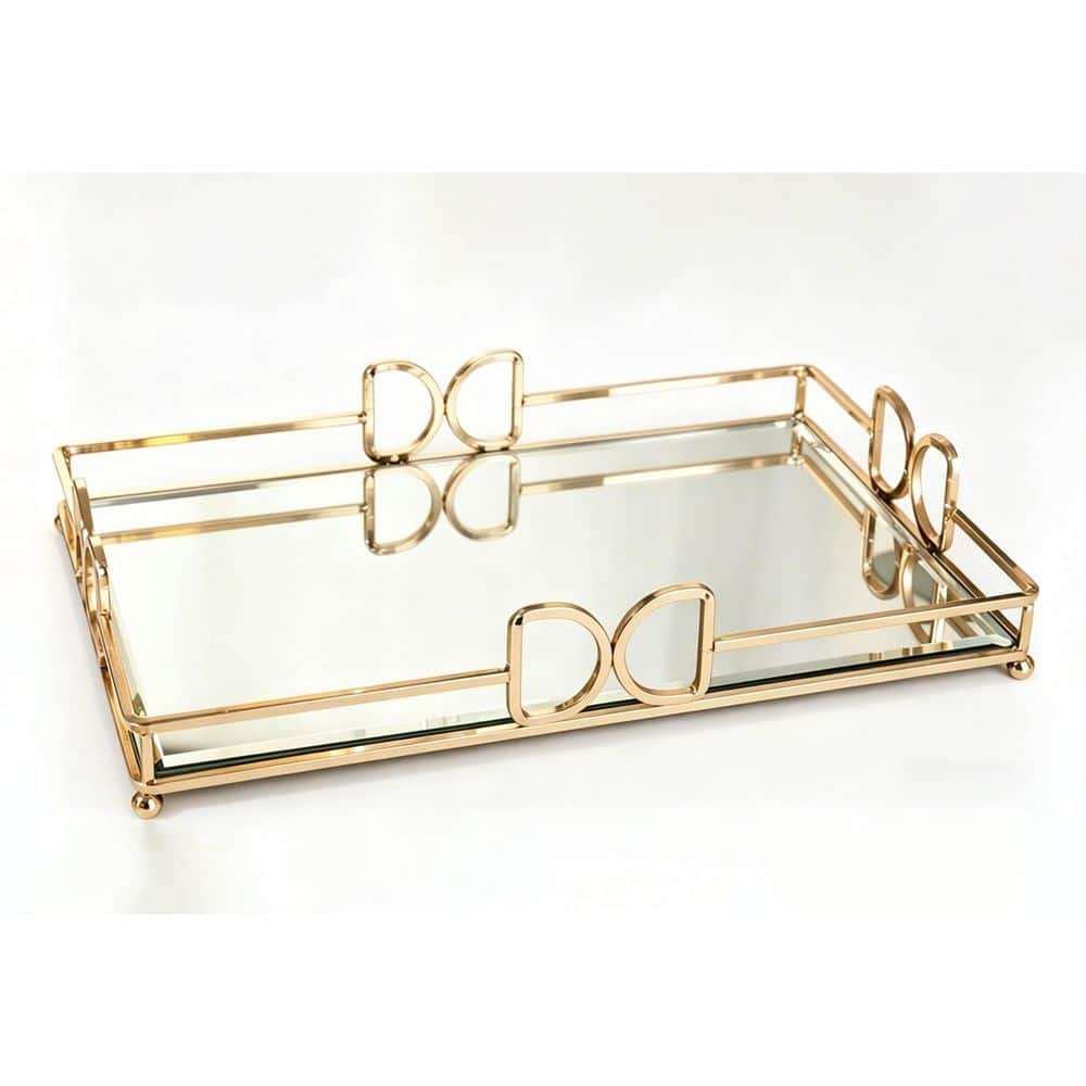 Gold Metal Decorative Mirror Tray Makeup/Vanity Tray PUC4D7H - The