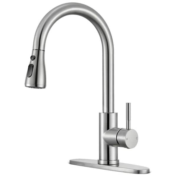 Brushed Nickel 14 in. H Pull Down Sprayer Kitchen Faucet with Advanced Spray Faucet 360° Spout Swivel