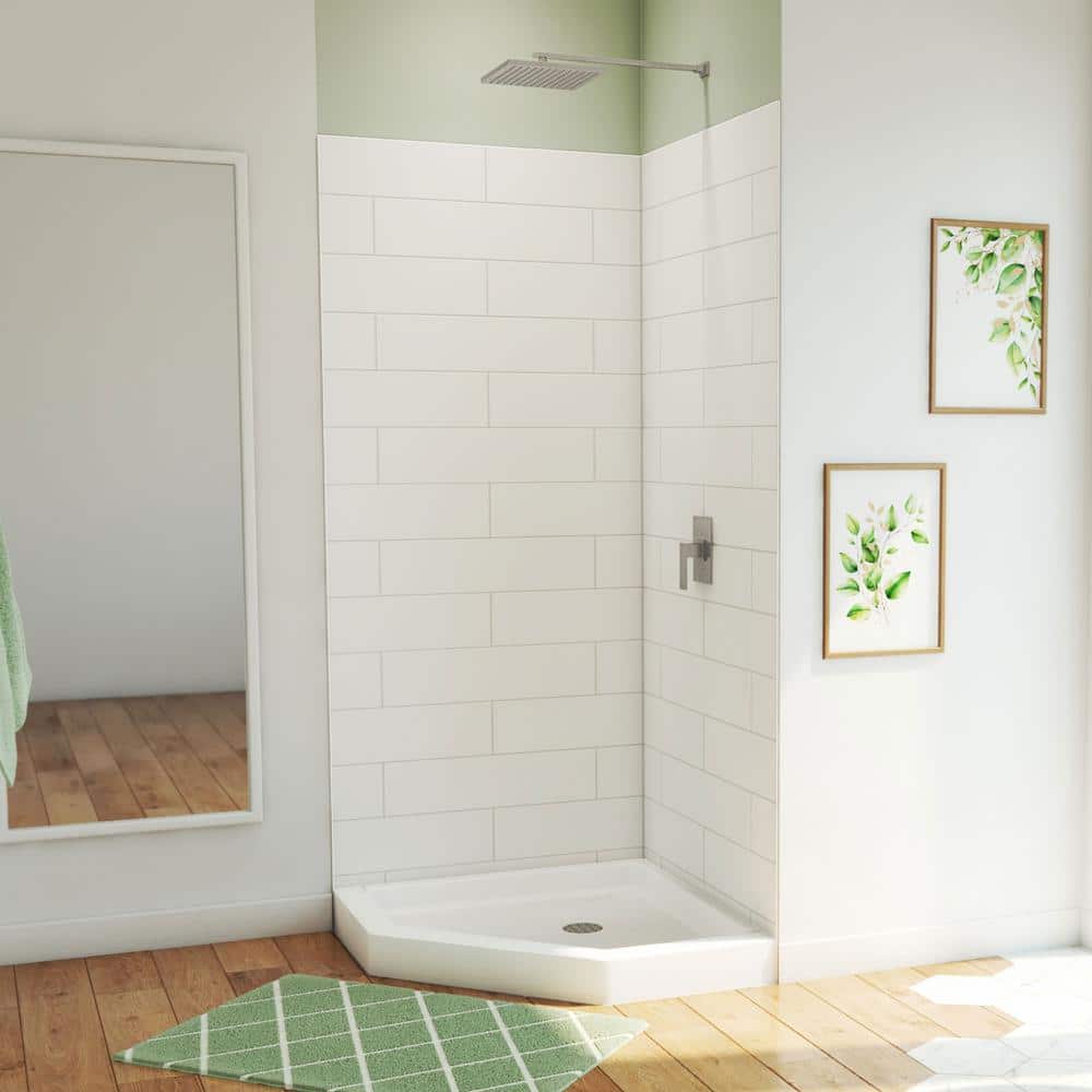 DreamStone 38" White Solid Surface Corner Shower Kit