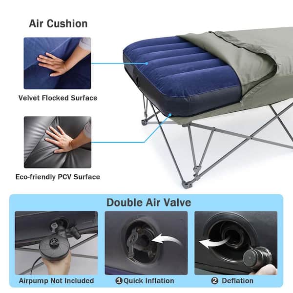 Zeus & Ruta Gray Collapsible Camping Cot Bed Set with