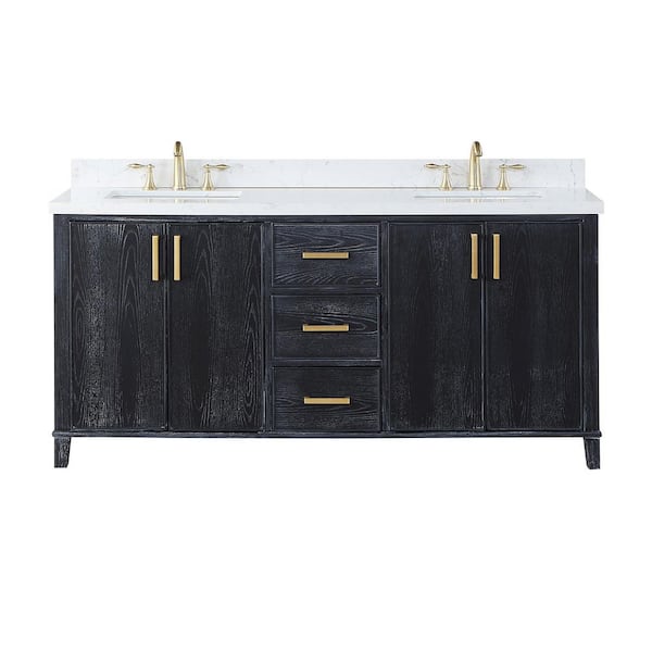 Altair Weiser 72 in. W x 22 in. D Double Sink Bath Vanity in Black Oak with White Composite Stone Top without Mirror