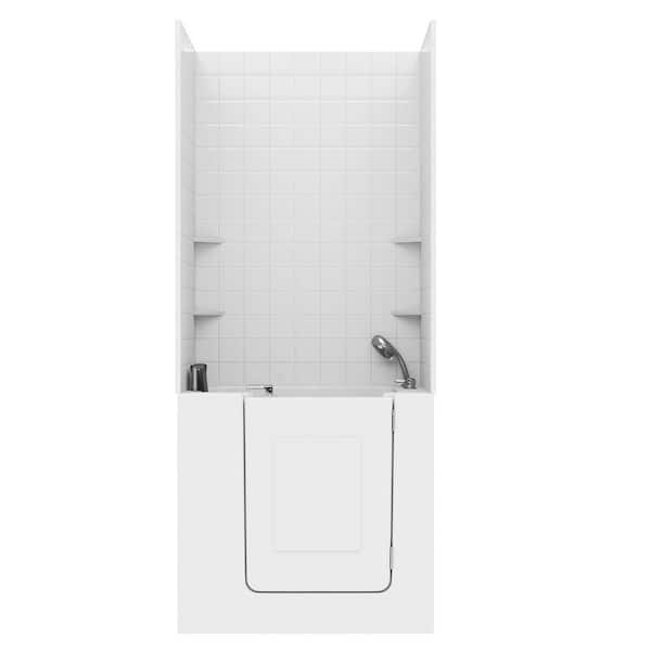 Nova Heated Series 31 in. x 40 in. Right Side Drain Soaking Bathtub in White with 4 in. Tile Shower Wall Kit