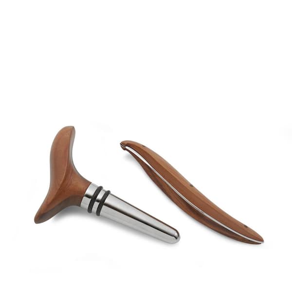 Nambe Vie Alloy and Wood Wine Stopper and Foil Cutter Set