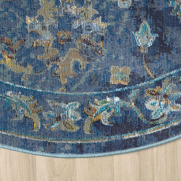 Gracie Jacobean Indigo/Multi 5 ft. Round Floral Border Persian Indoor Rug