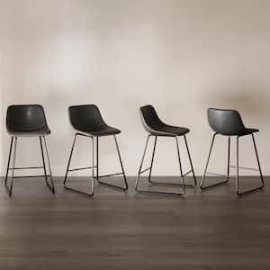 Alexander 24 in. Black Faux Leather Bar Stool Low Back Metal Frame Counter Height Bar Stool (Set of 7)