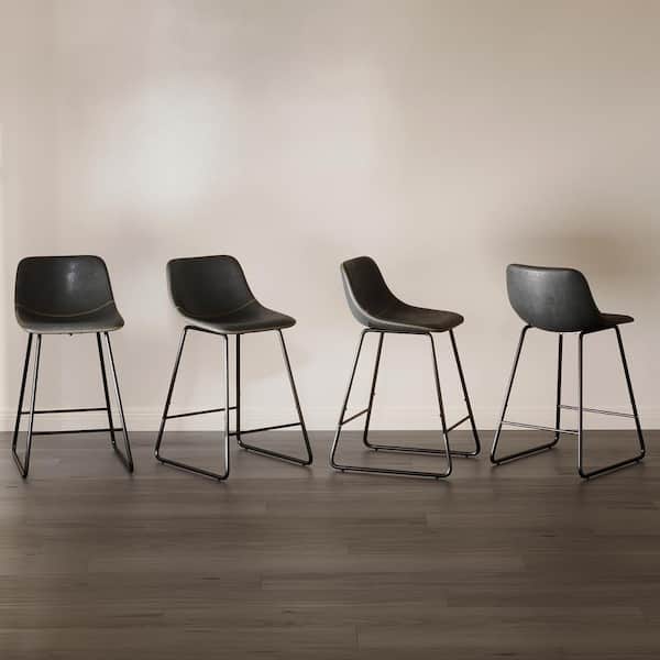 Alexander 24 in. Black Faux Leather Bar Stool Low Back Metal Frame Counter Height Bar Stool Set of 7