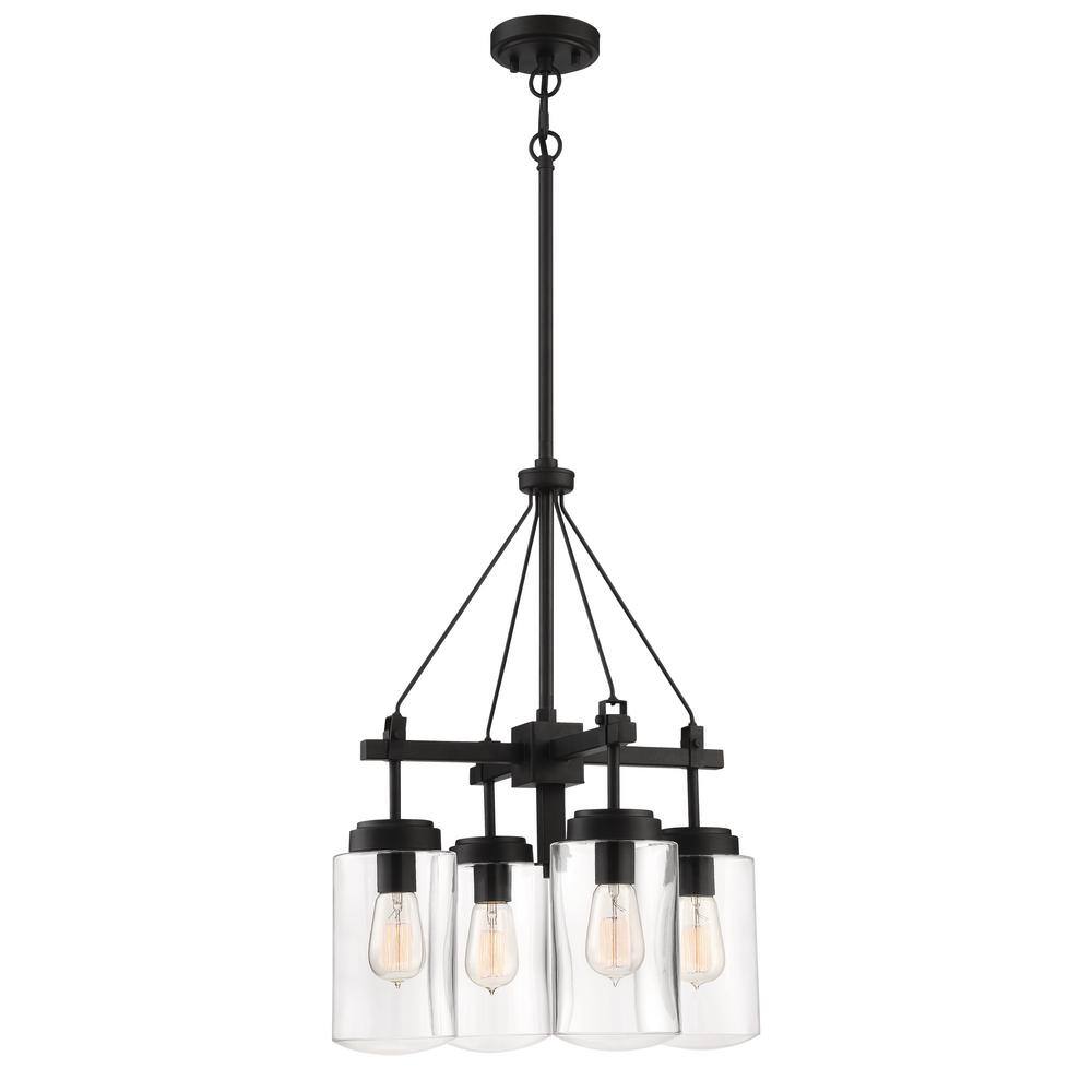 Modern Black Steel Outdoor Chandelier with Clear Glass Shades