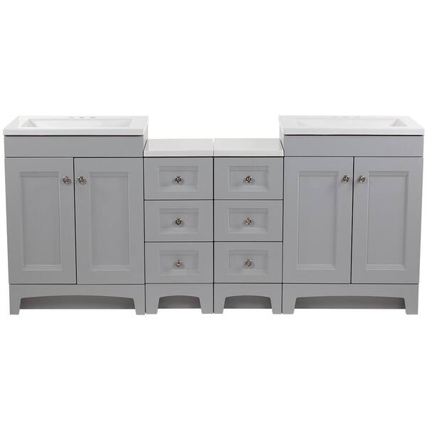 Glacier Bay Delridge Bath Suite with Two 24 in. Vanities Vanity Tops and 2-Drawer Bases in Pearl Gray