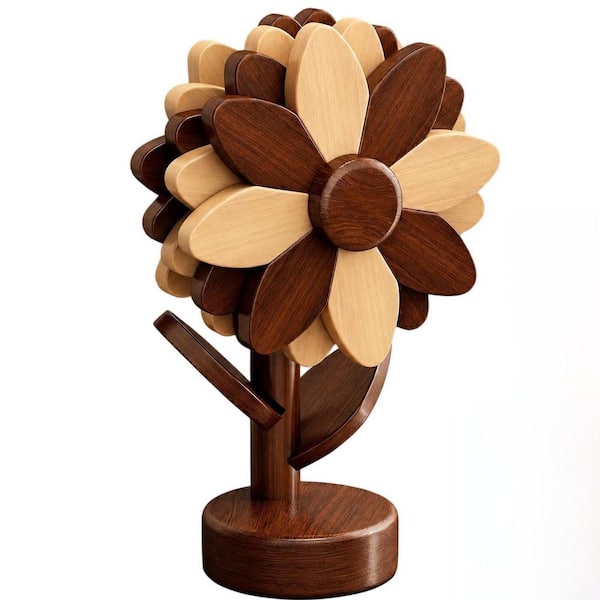 5-Piece Wooden Flower Trivets for Hot Pots and Pans with Storage Stand, Flippable Beech Wood Wooden Trivet Tree
