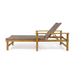 Hampton Grey Faux Rattan and Natural Stained Wood Outdoor Patio Chaise Lounges (Set of 2)