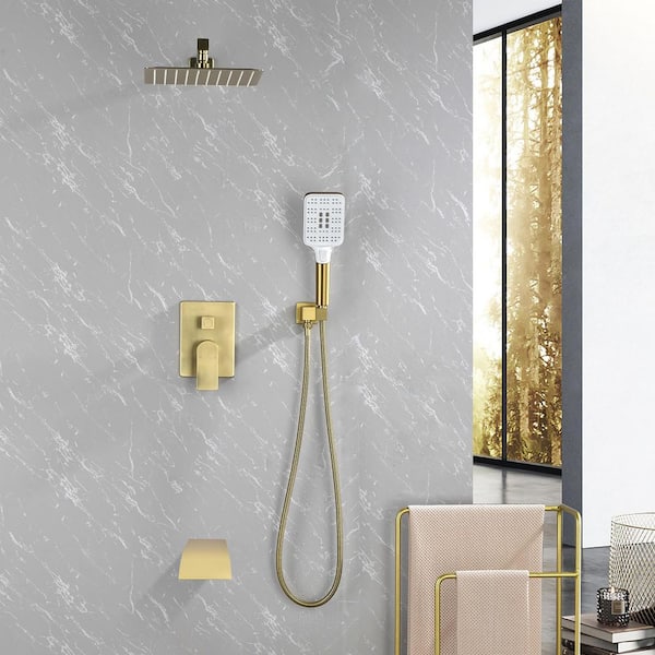 Vara Single Handle 3-Spray 3-Way Tub and Shower Faucet 2.5 GPM in Brushed Gold Pressure Balance Valve Included