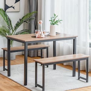 30 in. Rectangle Brown 3-Piece Dining Table Set MDF Board Modern Studio Collection Table with 2-Bench