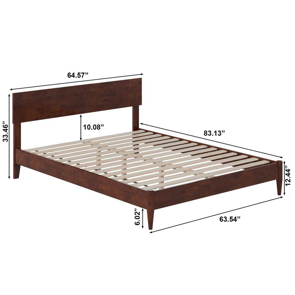Aria Queen Walnut Wood Low Profile Platform Bed with Headboard