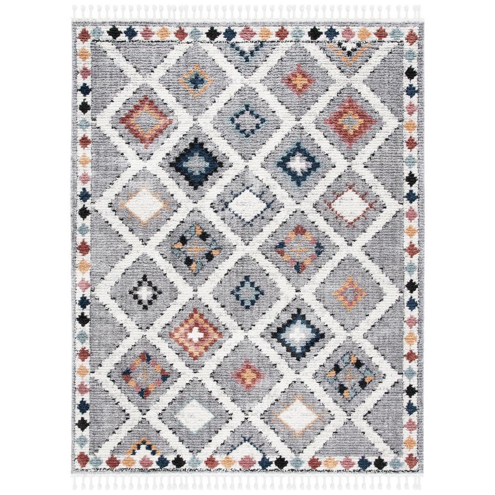 Gray and Multicolor Diamond Pattern 8' x 10' Synthetic Area Rug