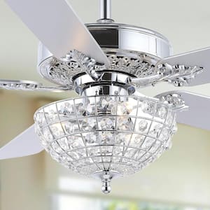 Mandy 52 in. 3-Light Chrome Glam Classic Crystal Dome Shade LED Ceiling Fan with Remote