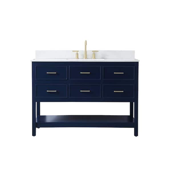 Unbranded Simply Living 48 in. W x 22 in. D x 34 in. H Bath Vanity in Blue with Calacatta White Engineered Marble Top