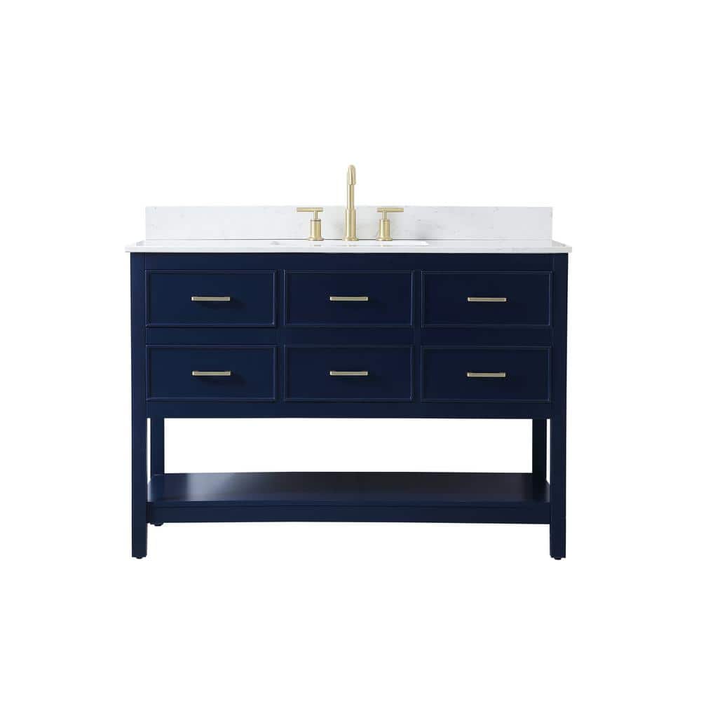 48 in. W Single Bath Vanity in Blue with Engineered Stone Vanity Top in Cal