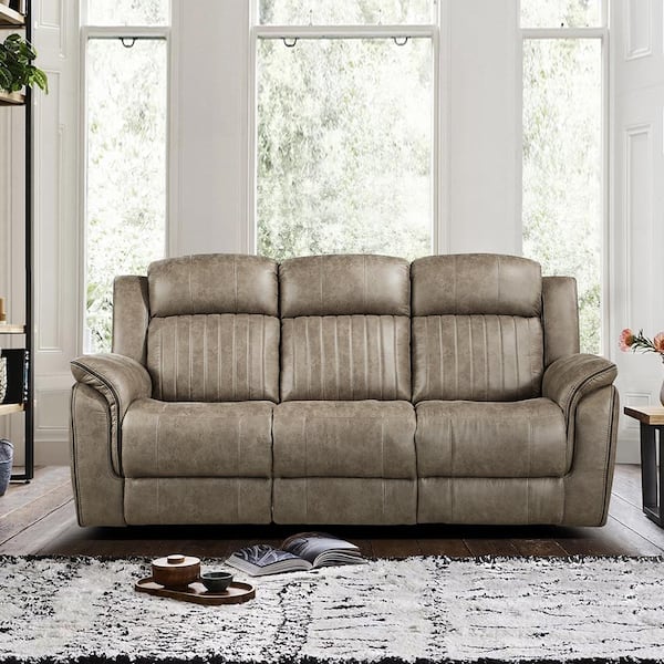 Lazzara Morelia 83.5 in. W Straight Arm Microfiber Rectangle Double Manual Reclining Sofa in Sandy Brown