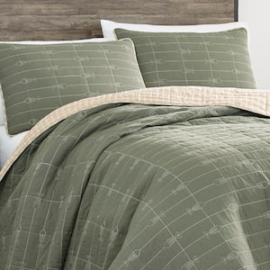 Troutdale 3-Piece Green Striped Cotton King Quilt