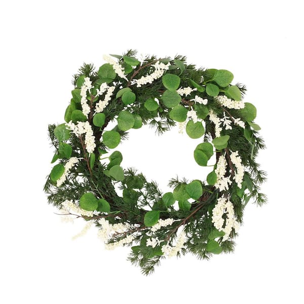 2 ft. Green Artificial Pine Garland Christmas Wreath with Leaves and Berries for Indoor/Outdoor