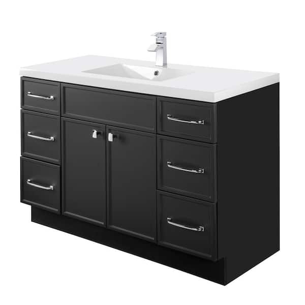 Cutler Kitchen and Bath Manhattan 48 in. W x 21 in. D x 36-1/2 in. H Sink Free Standing Vanity Side Cabinet in Black with White Acrylic Top