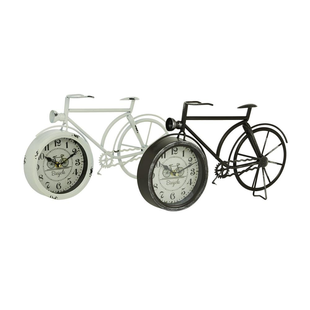 Country Cottage Black and White Metal Bicycle Clock Set