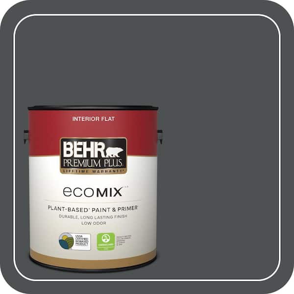 1 gal. #PPU26-01 Satin Black Flat EcoMix Plant-Based Interior Paint & Primer