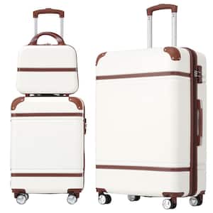 White Lightweight 3-Piece Expandable ABS Hardshell Spinner 20" + 28" Luggage Set with Cosmetic Case, 3-digital TSA Lock