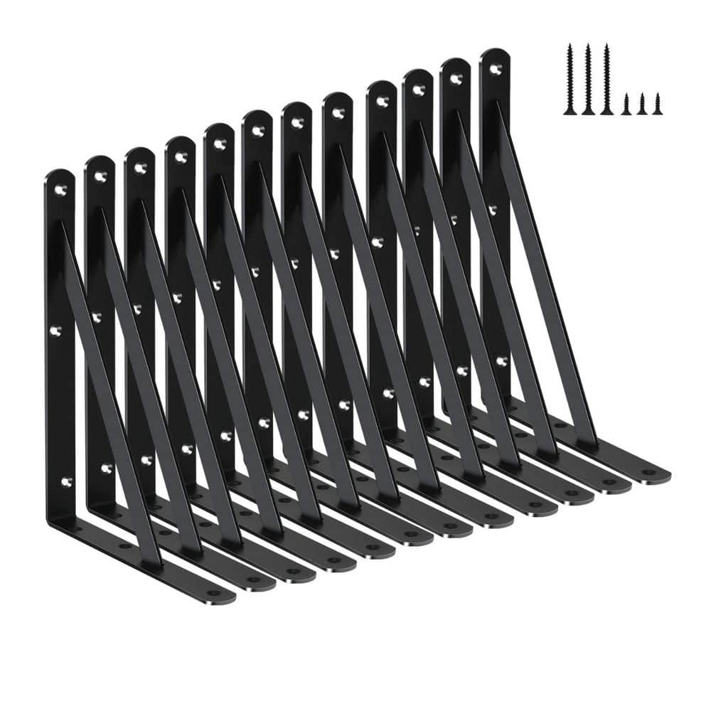 8 in x 6 in Heavy Duty Shelf Brackets Matte Black Metal L Bracket with Screws Corrosion Resistant 12-Pack price history on PriceWatchPro