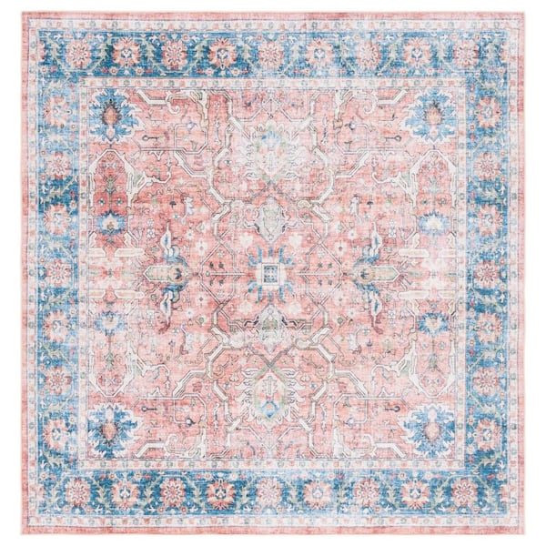 SAFAVIEH Arizona Rust/Aqua 6 ft. x 6 ft. Distressed Border Ornate Machine Washable Square Area Rug