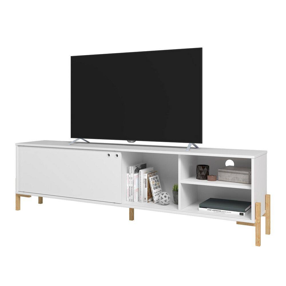 Mid-Century Classic White and Oak TV Stand with Cabinet - 73in