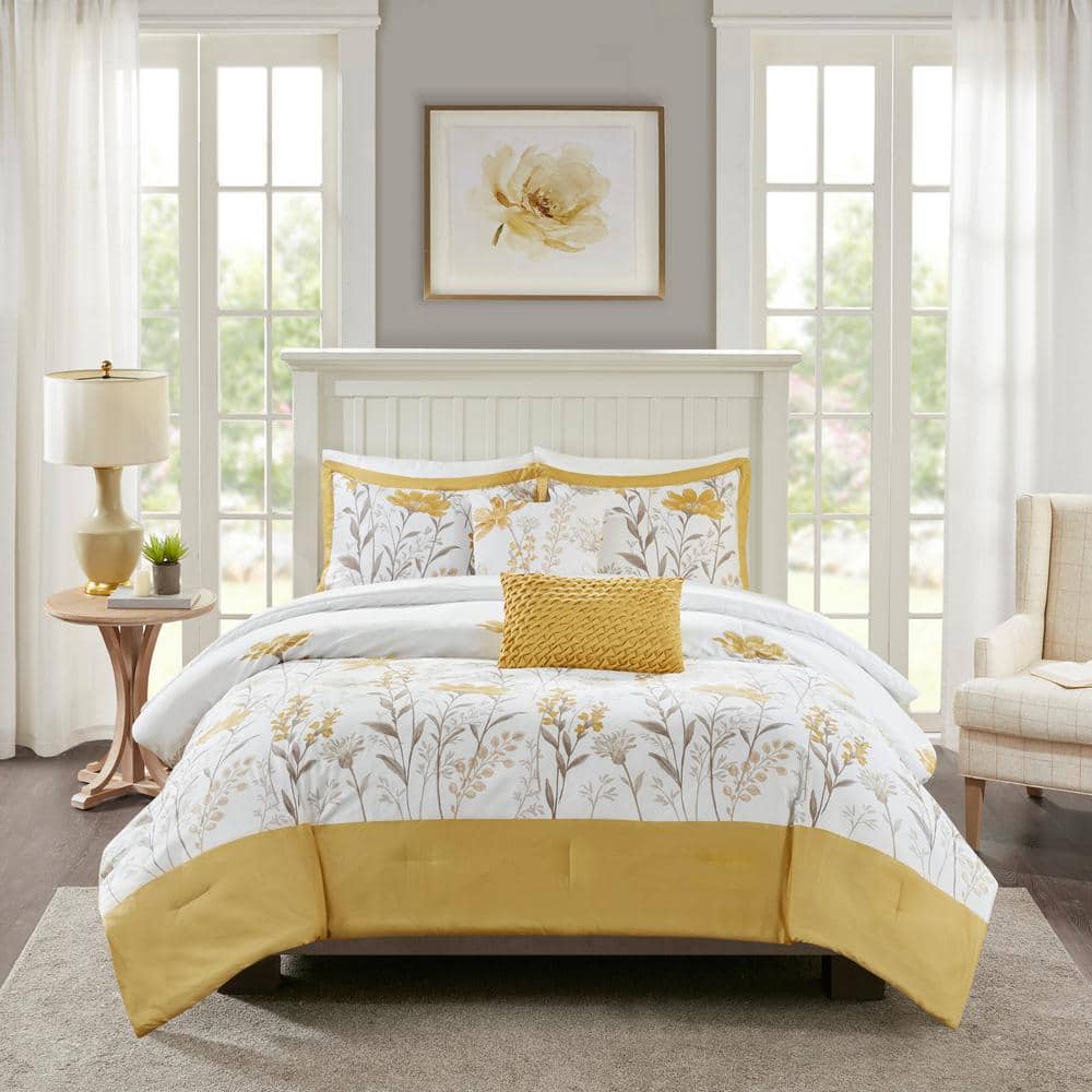 King White Cotton Sateen 5-Piece Comforter Set